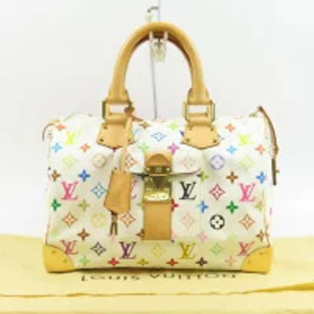 Louis Vuitton Speedy Studded Spike Multicolor Handbag Leather Blanc White